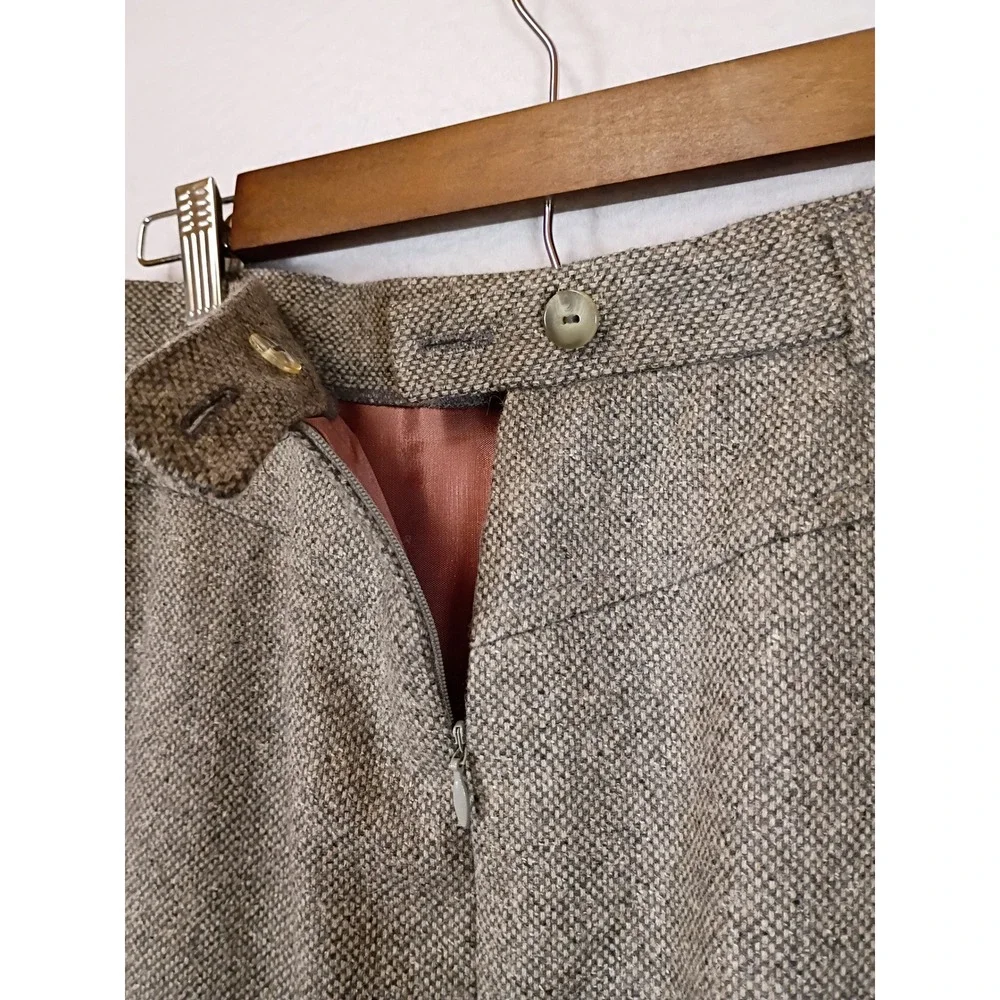 Dark Academia David Brooks Womens 14 Brown Wool Blend Tweed Midi Skirt Slit